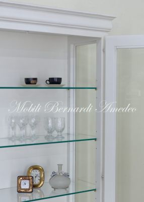 Classic style solid wood display cabinet with glass doors in white finish